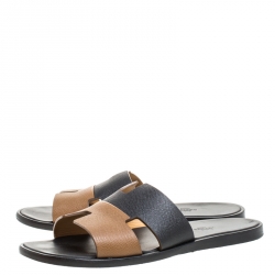 Hermes Two Tone Textured Leather Izmir Sandals Size 42.5