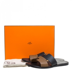 Hermes Two Tone Textured Leather Izmir Sandals Size 42.5