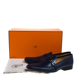 Hermes Marine Blue Leather Dan Loafers Size 43.5
