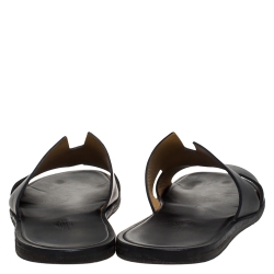Hermes Black Leather Izmir Flat Slides Size 43