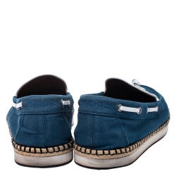 Hermes Teal/White Canvas And Leather Trim Optimiste Espadrille Moccasins Size 43 