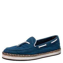 Hermes Teal/White Canvas And Leather Trim Optimiste Espadrille Moccasins Size 43 