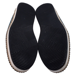 Hermes Teal/White Canvas And Leather Trim Optimiste Espadrille Moccasins Size 43 
