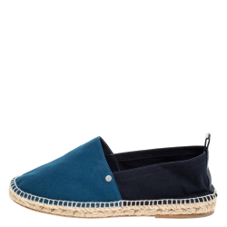 Hermes Teal/Dark Blue Colorblock Canvas Espadrilles Size 42