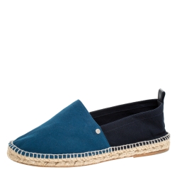 Hermes Teal/Dark Blue Colorblock Canvas Espadrilles Size 42