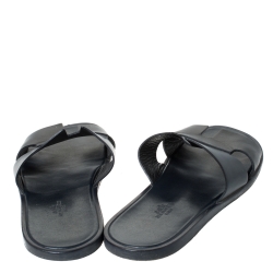 Hermes Black Leather Izmir Slide Sandals Size 44