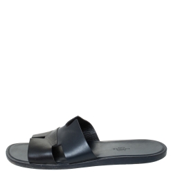 Hermes Black Leather Izmir Slide Sandals Size 44