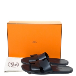 Hermes Black Leather Izmir Slide Sandals Size 44