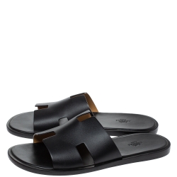 Hermes Black Leather Izmir Slide Sandals Size 45