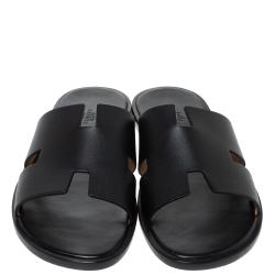 Hermes Black Leather Izmir Slide Sandals Size 45