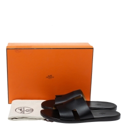 Hermes Black Leather Izmir Slide Sandals Size 45