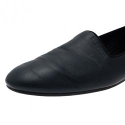 Pre Owned Hermes Blue Leather Gaspard Loafers Size 42