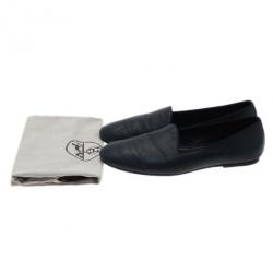 Pre Owned Hermes Blue Leather Gaspard Loafers Size 42