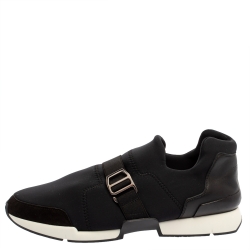  Hermés Black Neoprene and Leather Run Sneakers Size 42.5