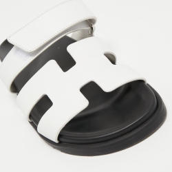 Hermes White Leather Chypre Slides Size 41