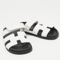 Hermes White Leather Chypre Slides Size 41