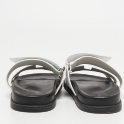 Hermes White Leather Chypre Slides Size 41