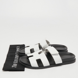 Hermes White Leather Chypre Slides Size 41