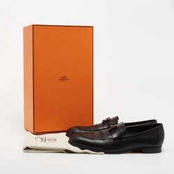 Hermes Black Leather Fitted Loafers  Size 43.5