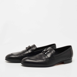 Hermes Black Leather Fitted Loafers  Size 43.5