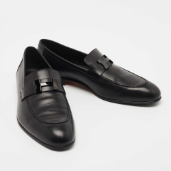 Hermes Black Leather Fitted Loafers  Size 43.5