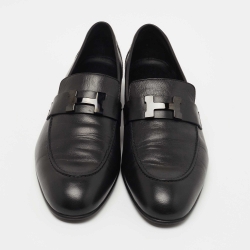 Hermes Black Leather Fitted Loafers  Size 43.5