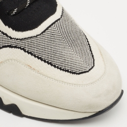 Hermes White/Black Knit Fabric and Suede C-Addict Sneakers Size 42