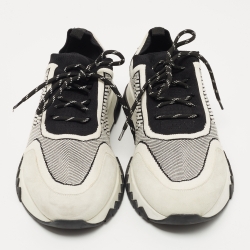 Hermes White/Black Knit Fabric and Suede C-Addict Sneakers Size 42