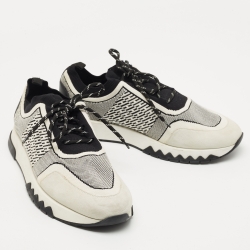 Hermes White/Black Knit Fabric and Suede C-Addict Sneakers Size 42