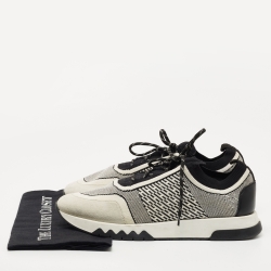 Hermes White/Black Knit Fabric and Suede C-Addict Sneakers Size 42