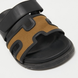 Hermes Brown/Black Canvas and Leather Chypre Sandals Size 42