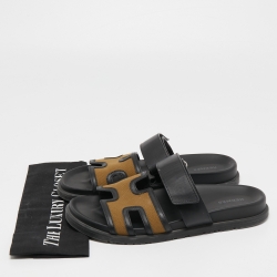 Hermes Brown/Black Canvas and Leather Chypre Sandals Size 42