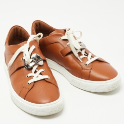Pre Owned Hermes Tan Leather Day Sneakers Size 43