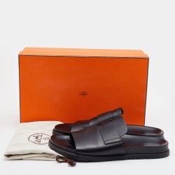 Hermes Black Leather Vigo Flat Slides Size 44.5