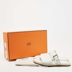 Hermes White Leather Flat Slide Size 42.5