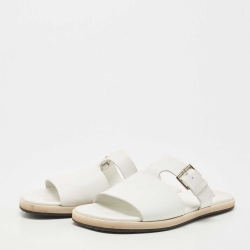 Hermes White Leather Flat Slide Size 42.5