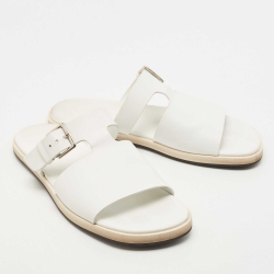 Hermes White Leather Flat Slide Size 42.5