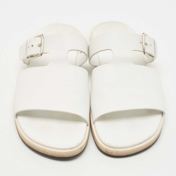 Hermes White Leather Flat Slide Size 42.5