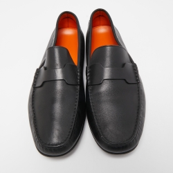 Hermes Black Leather Kennedy Loafers Size 43