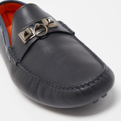 Hermes Navy Blue Leather Irving Loafers Size 43