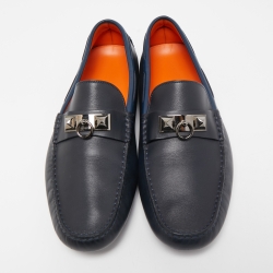 Hermes Navy Blue Leather Irving Loafers Size 43