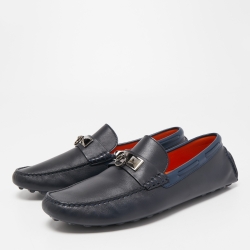 Hermes Navy Blue Leather Irving Loafers Size 43