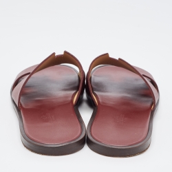 Hermes Burgundy Leather Izmir Slides Size 41