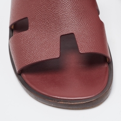 Hermes Burgundy Leather Izmir Slides Size 41