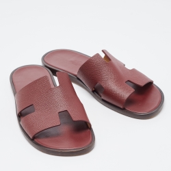 Hermes Burgundy Leather Izmir Slides Size 41