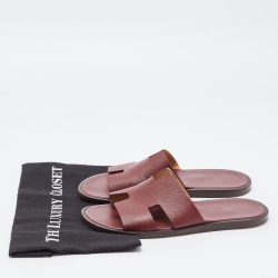 Hermes Burgundy Leather Izmir Slides Size 41