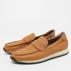 Hermes Brown Leather Slip On Loafers Size 43