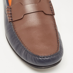 Hermes Blue/Brown Leather Oscar Slip On Loafers Size 43