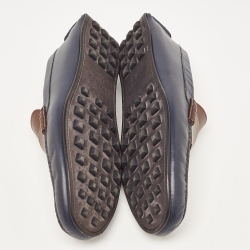 Hermes Blue/Brown Leather Oscar Slip On Loafers Size 43
