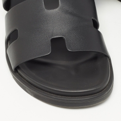 Hermes Black Leather Chypre Sandals  Size 44